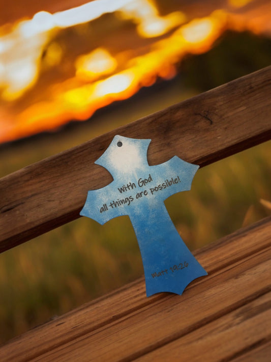 “All things are possible with God!“Hand painted wooden cross [Made to Order]