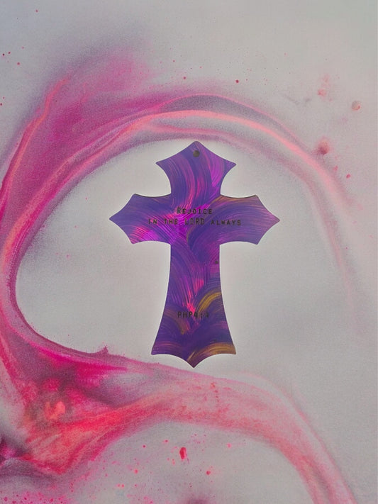 “Rejoice in Lord always!” Hand painted wooden cross [Made to Order]