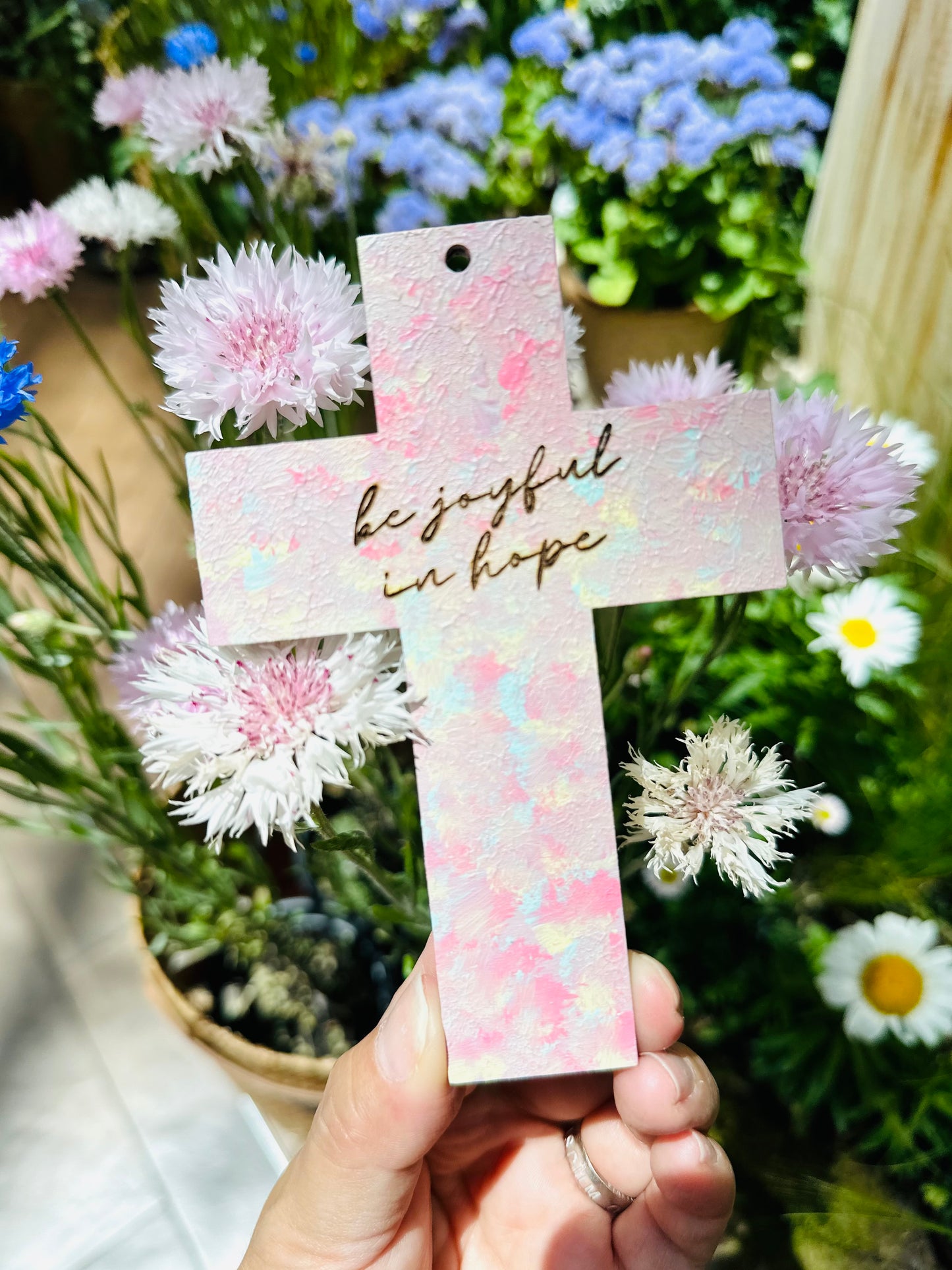 “Joyful in hope!”Hand painted wooden cross [Made to Order]
