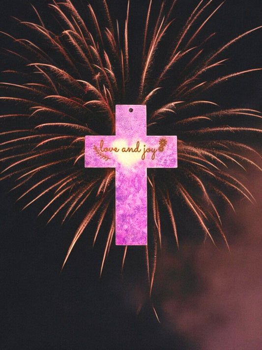 “Love and joy!”Hand painted wooden cross [Made to Order]