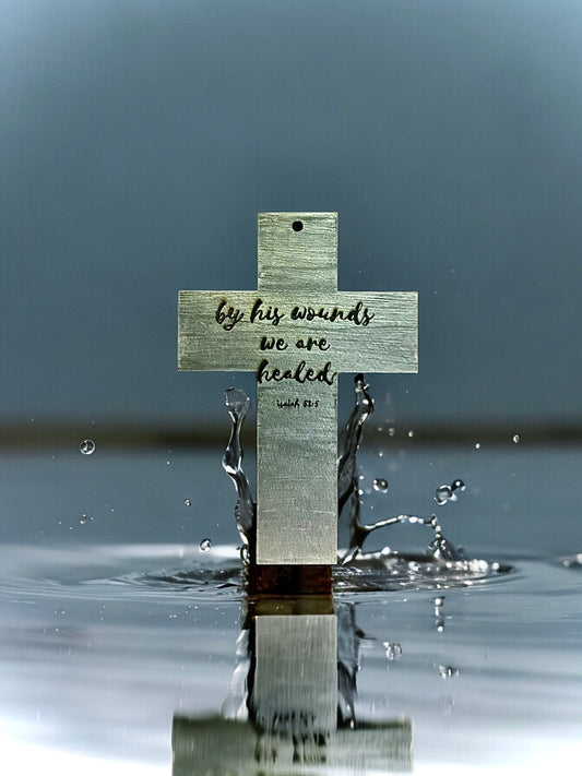“By his wounds, we are healed!”Hand painted wooden cross [Made to Order]