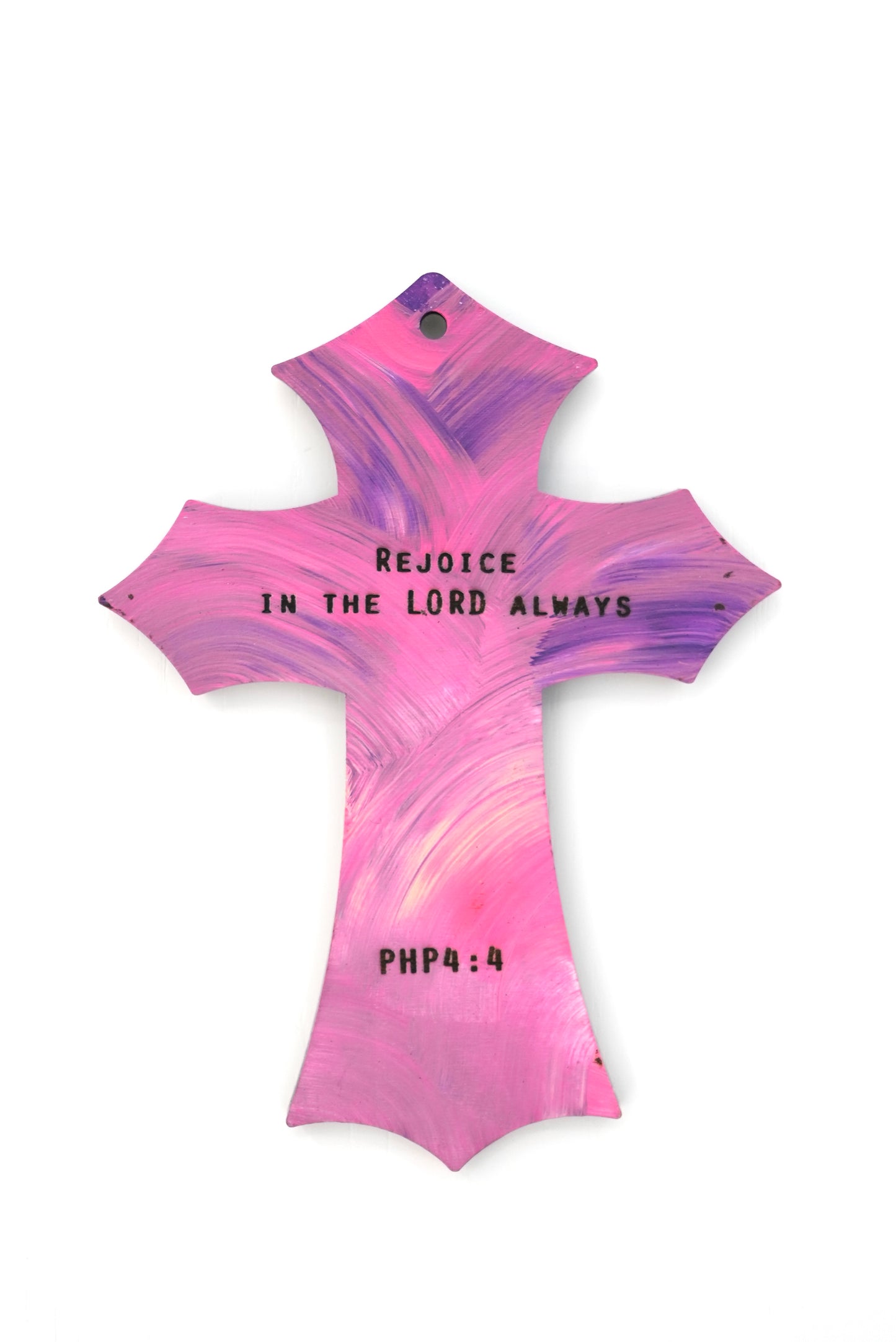 “Rejoice in the Lord always!” Hand painted wooden cross [Made to Order]