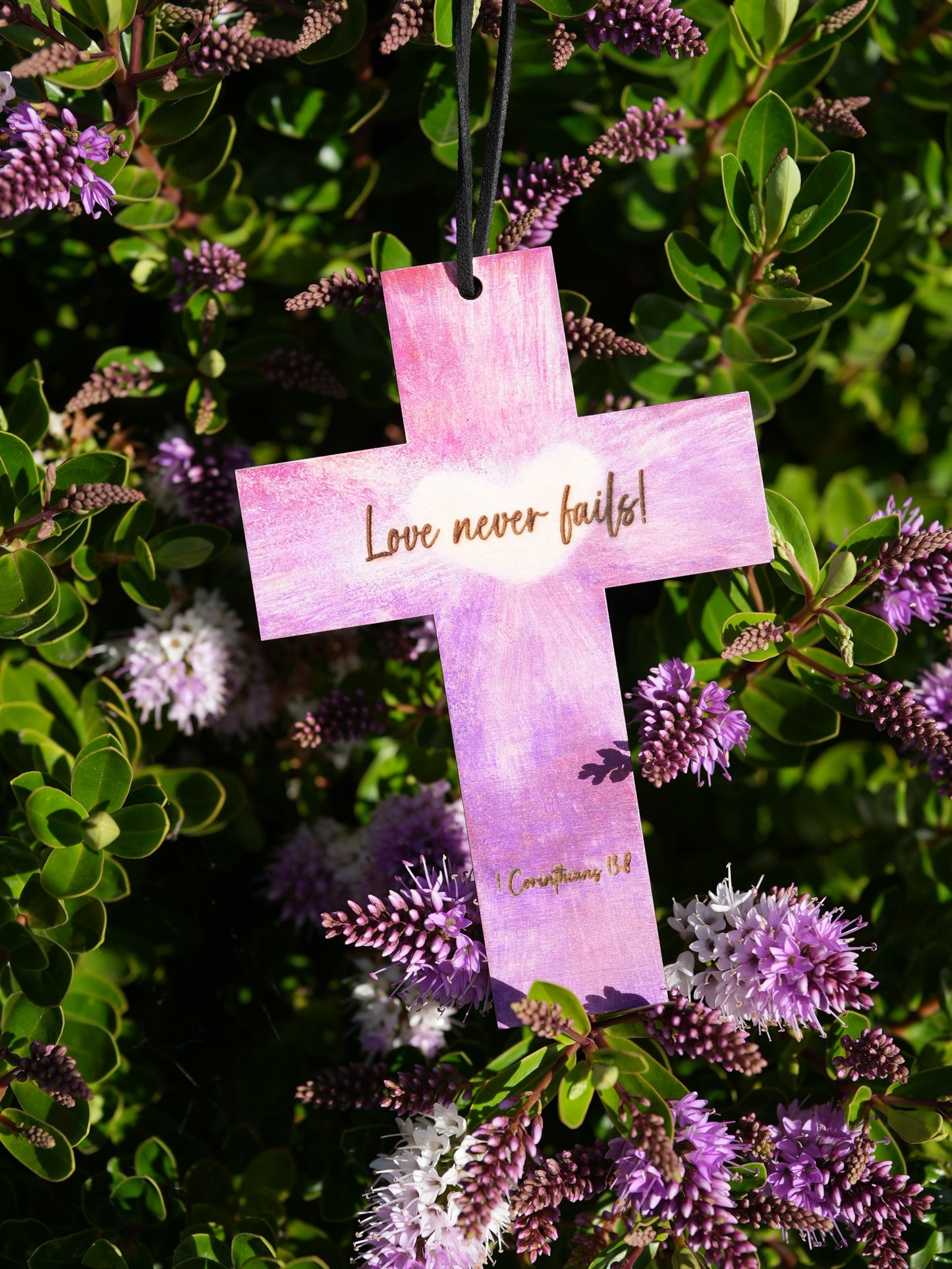 “Love never fails!” Hand painted wooden cross [Made to Order]
