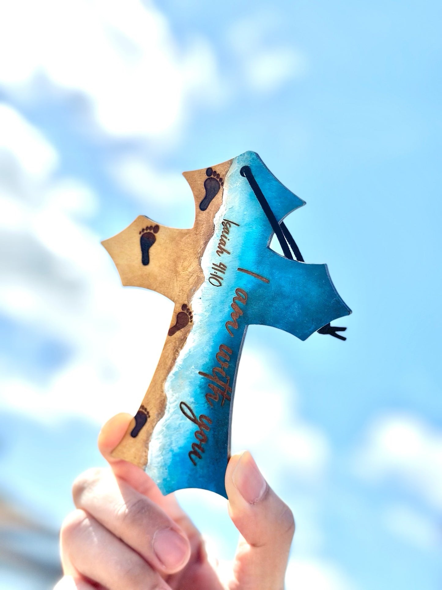 “I am with you!” Hand painted wooden cross [Made to Order]