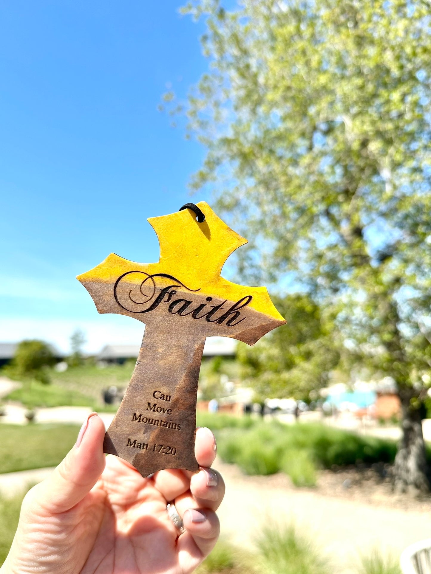 “Faith can move mountains!” Hand painted wooden cross [Made to Order]