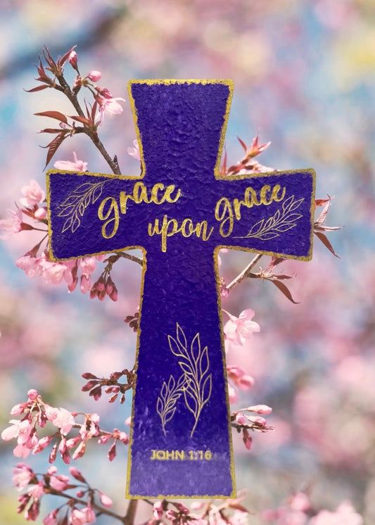 “Grace Upon Grace” Hand painted wooden cross [Made to Order]